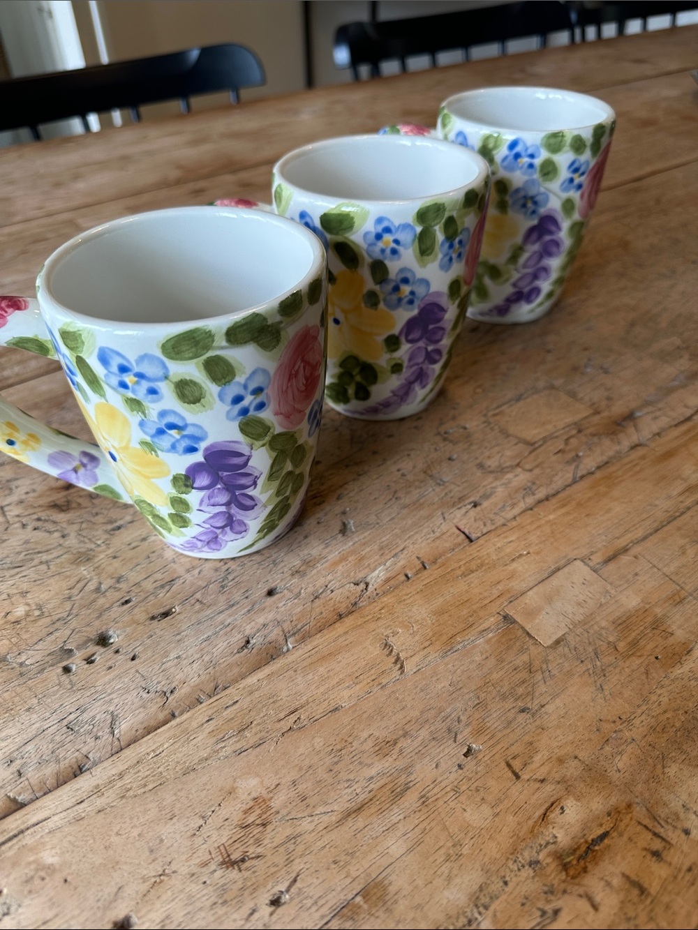 Set of 3 Valentino Hand Painted Floral Mugs Cottagecore Rose Hydrangea